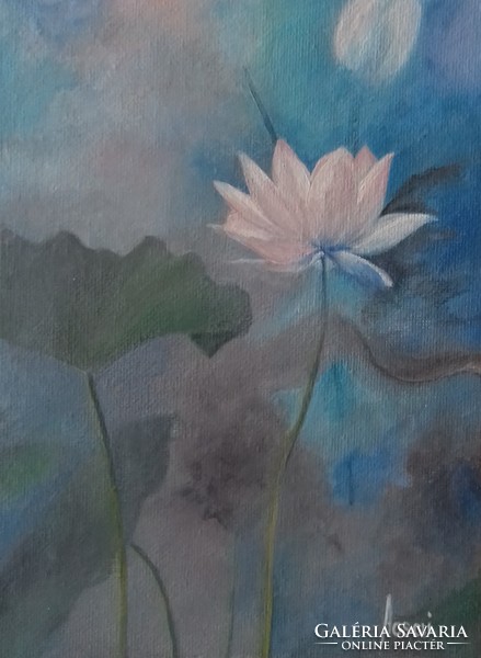 White lotus in the morning mist painting - still life with flowers
