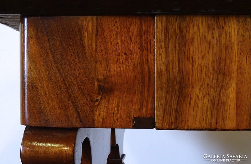 1H272 antique Biedermeier walnut root veneer drawer desk 65 x 110 cm