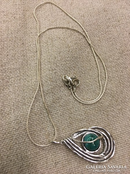 Israeli silver necklace with turquoise stone