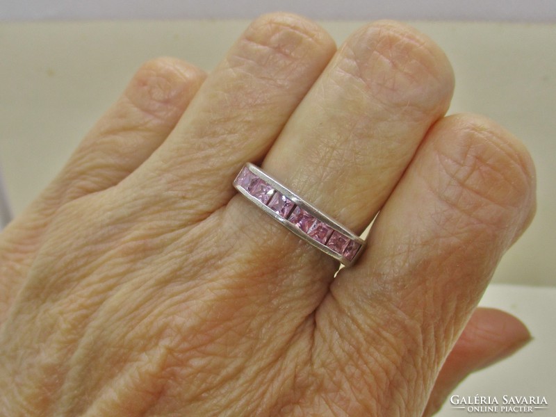 Beautiful art deco shaped pink stone silver ring
