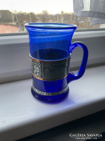 Special blue glass jug with lead overlay