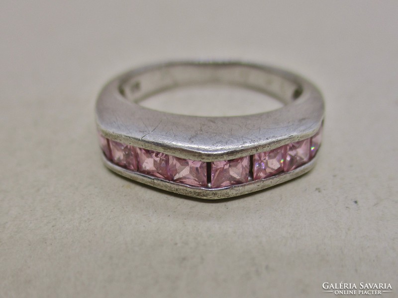 Gyönyörű art deco formájú rózsaszín köves  ezüstgyűrű