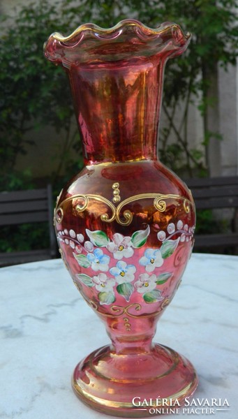 Bíbor kézzel festett biedermeier üveg váza
