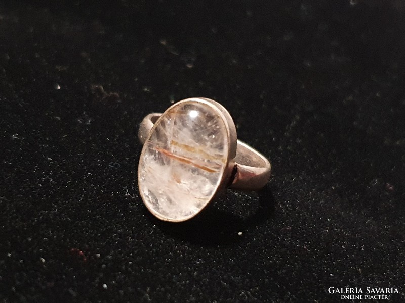 Gold rutile quartz silver ring size 8! 7Karat!