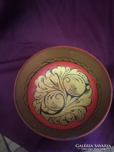 Fabulous hand painted antique russian wooden bowl