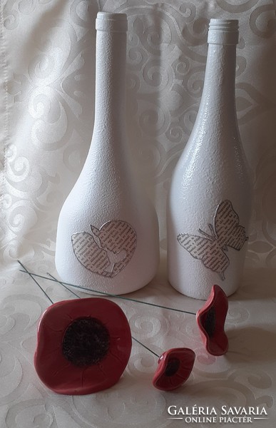 Wine bottles in white decor vases