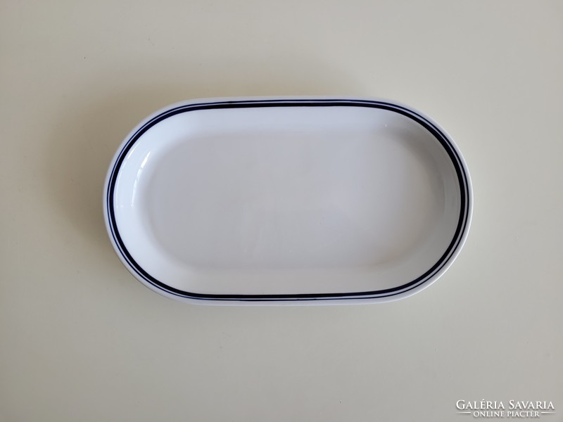 Retro nagy méretű 32,5 cm Alföldi porcelán ovális tál 2 kék csíkos régi kínáló