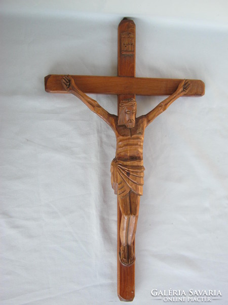Large 49 cm carved wooden cross crucifix