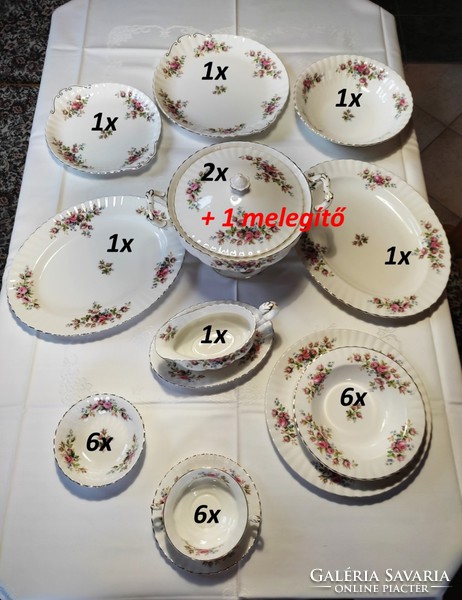 English royal albert 6-person porcelain tableware, complete, 40-piece moss rose flawless