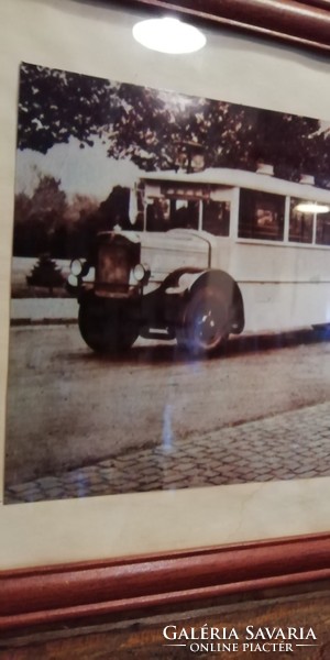 Busz fotó keretezve, régi buszról fénykép, 20-30-as évek, dekoráció