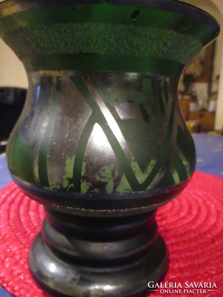 VMF, Lötz?  Ritka szép selymes tapintású  régi jugendstil  váza ezüst díszítéssel 1920-ból