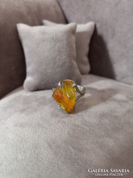Silver ring with Polish amber