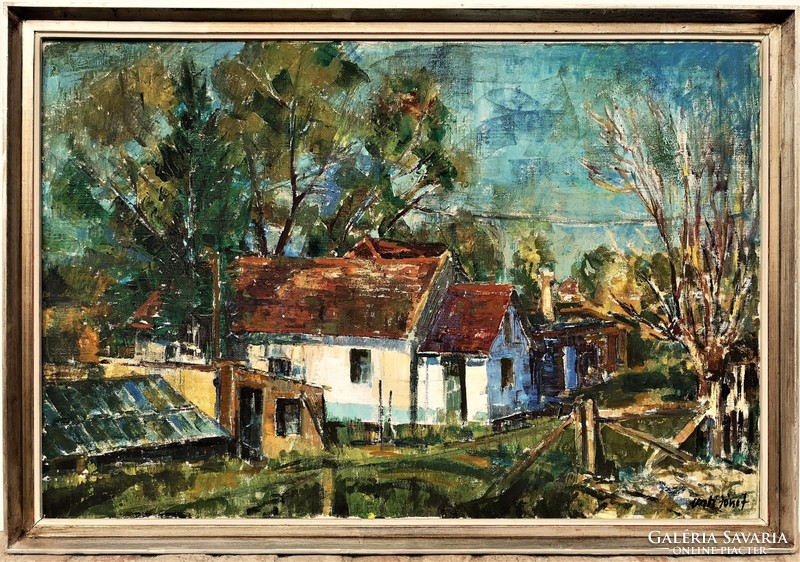 Vati József (1927 - 2017) Táj c. Képcsarnokos festménye 96x66cm Eredeti Garanciával ! Mérete: kerett