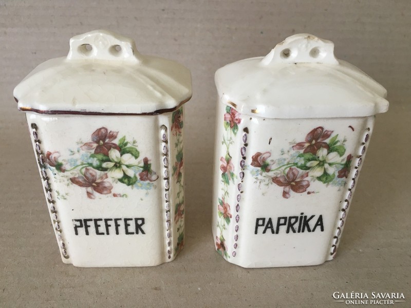 Antique small faience spice racks in pairs