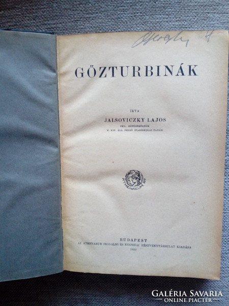 Jalsoviczky Lajos: Gőzturbinák (1922)