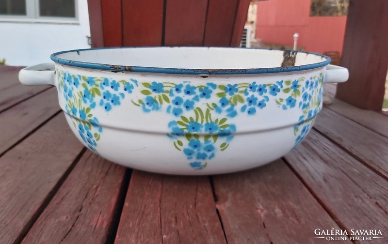 Enamel Enameled Drops Weiss Manfred Blue Flower Patterned Bowl Peasant Ornament Nostalgia