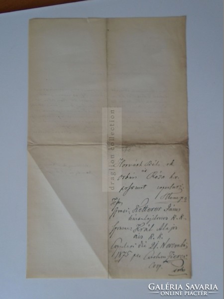 ZA392.2 Régi dokumentum  Budapest  Horváth Béla - Orbán Róza - 1875 Budapest