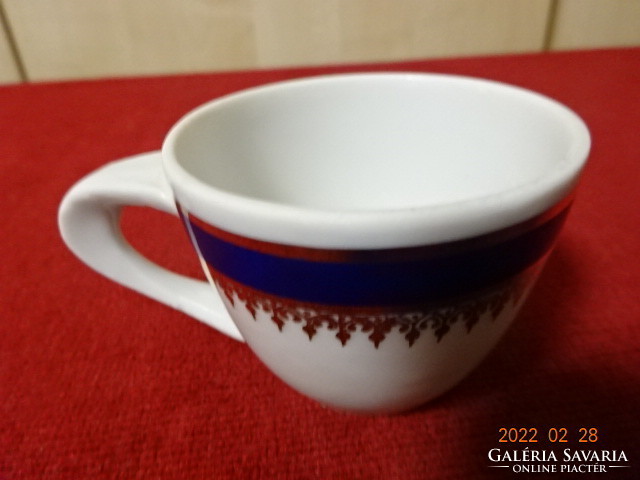 Zsolnay porcelain coffee cup with cobalt blue stripe and gold border, six pieces. He has! Jókai.