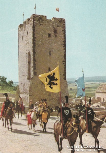 Retro postcard - large tower, residential tower of Kinizsi castle (19th century)