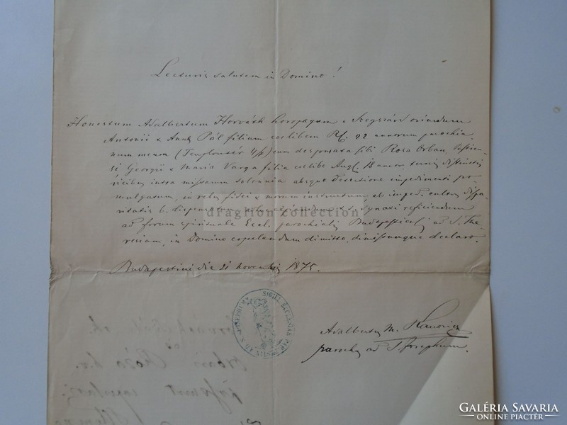 ZA392.2 Régi dokumentum  Budapest  Horváth Béla - Orbán Róza - 1875 Budapest