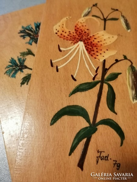 2 pieces of vintage floral wall decoration painted on wood
