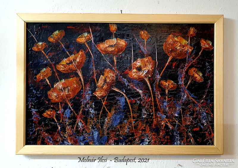 Festmény ( akril ) - saját festés - " Kékségben narancsos "