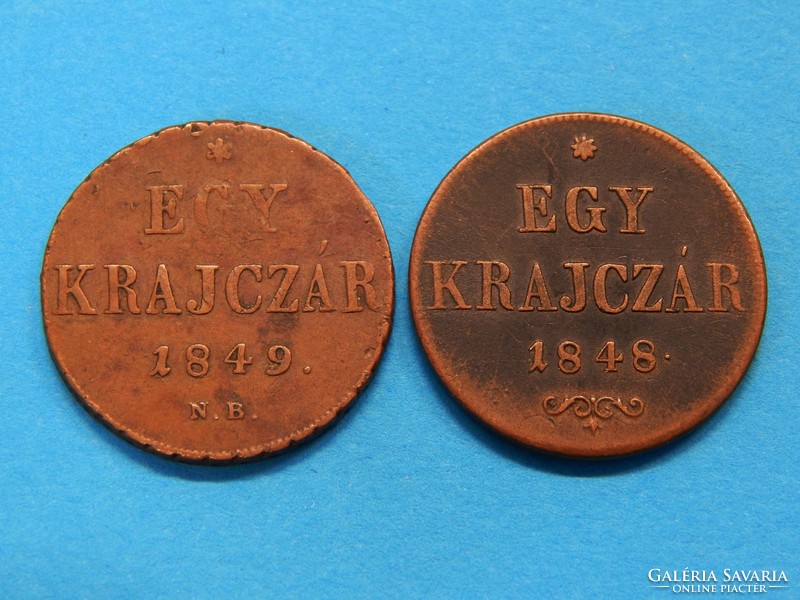 1 Krajcár 1849 Nagybánya and 1 krajcár 1848 Körmöczbánya, together