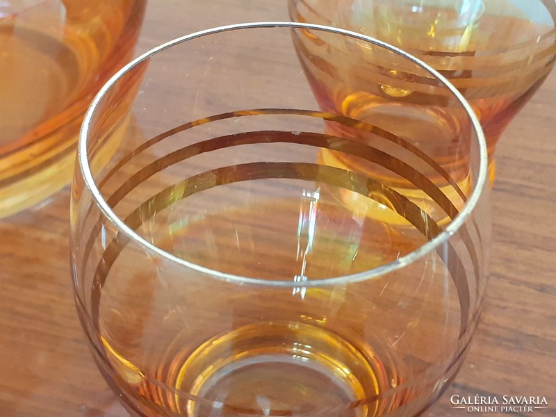 Retro csíkos Bohemia üveg italos készlet aranyozott boros dugós üveg pohár 7 db
