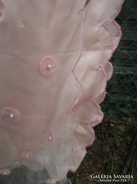 Bedspread - 245 x 200 cm - marked - silk - tulle - sewn with pearls - needlework -