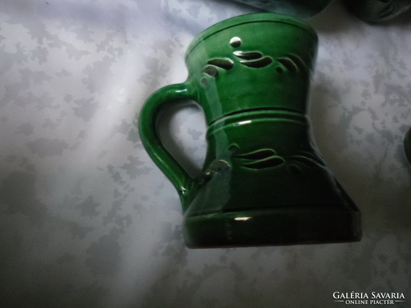 Green glazed folk ceramic cup 6 pcs, jug. Jug