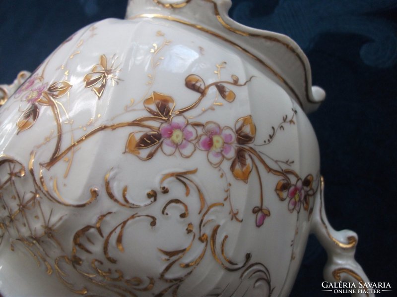 Royal vienna rococo with gold contoured flower, insect and embossed pattern in large sugar bowl