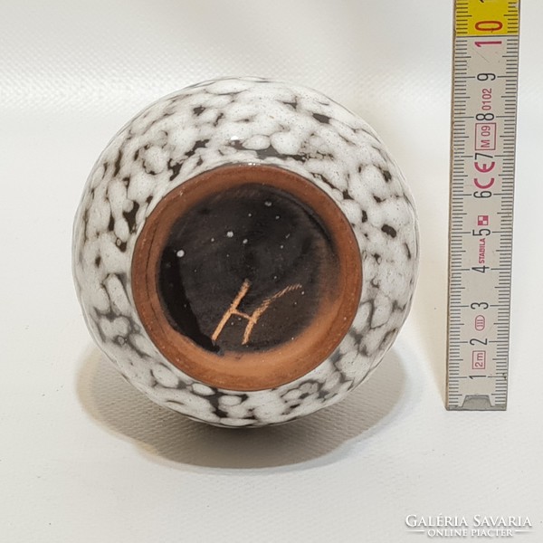 Hódmezővásárhely, black, gray glazed, small ceramic vase with a belly (2142)