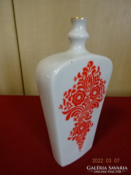 Alföldi porcelán pálinkás palack, piros mintával, magassága 19,5 cm. Vanneki! Jókai.