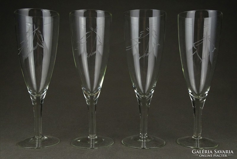 1H866 old polished champagne glass set 4 pieces
