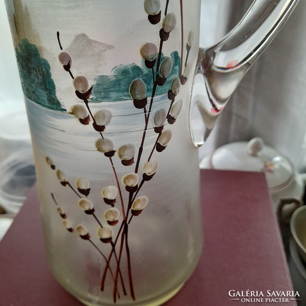 Hand painted antique blown glass jug