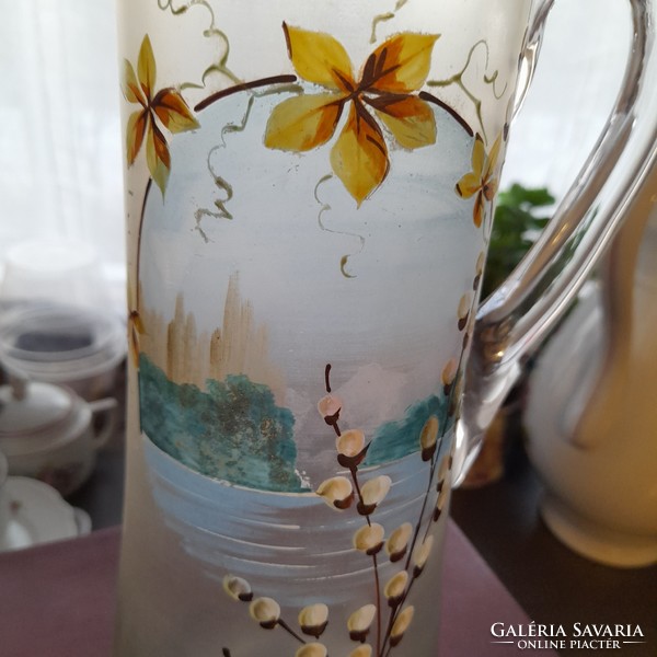 Hand painted antique blown glass jug