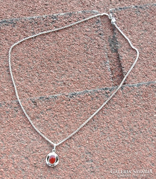 Silver chain with silver stone pendant