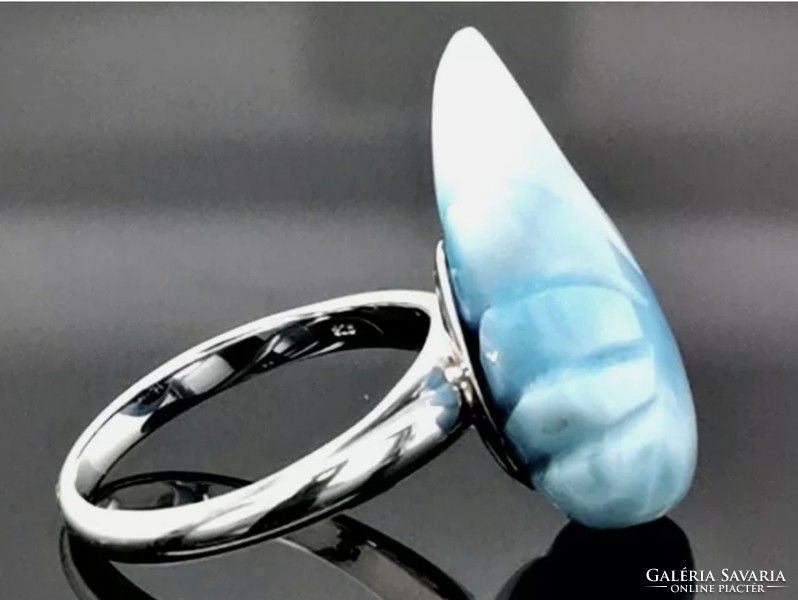 Fabulous Larimar Gemstone 925 Sterling Silver Ring ○ 1.9Cm