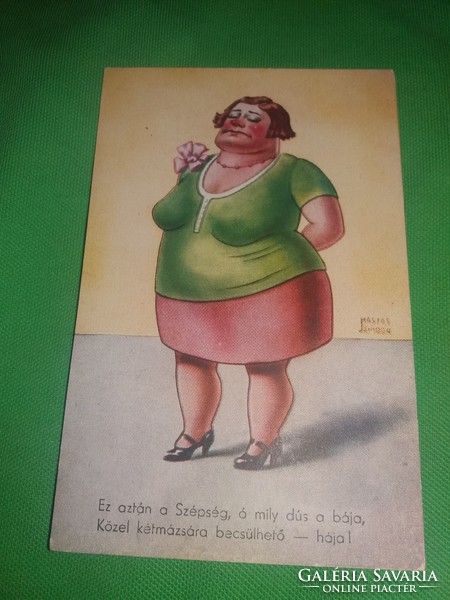 Antik 1920-30. Kaszás Jámbor humoros képeslap : Ez aztán a szépség .képek szerint Barasits