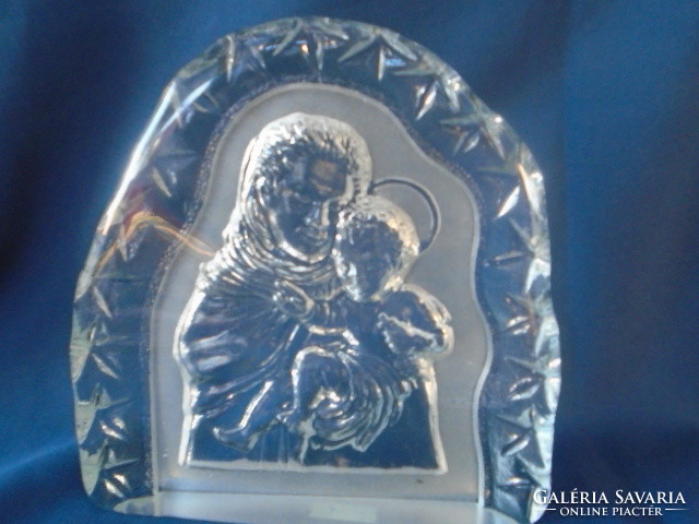 Szűz Mária, Madonna a gyermek Jézussal igen súlyos nehéz kristály üveg Kosta 1874 gramm
