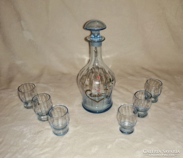 Antique glass drinking brandy liqueur set with commemorative inscription (z-6)