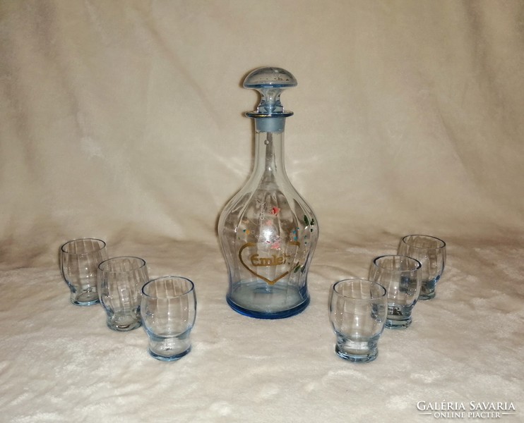 Antique glass drinking brandy liqueur set with commemorative inscription (z-6)