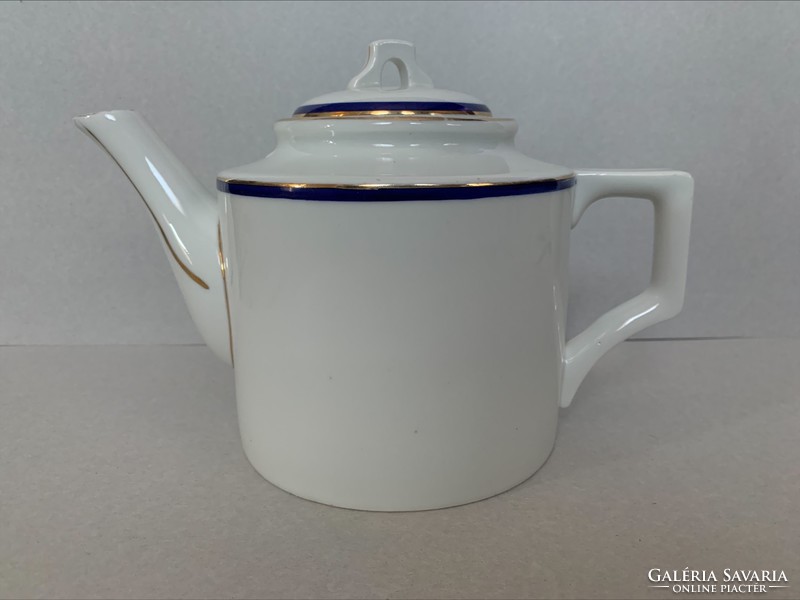 Zsolnay blue-gold striped white tea spout and jug