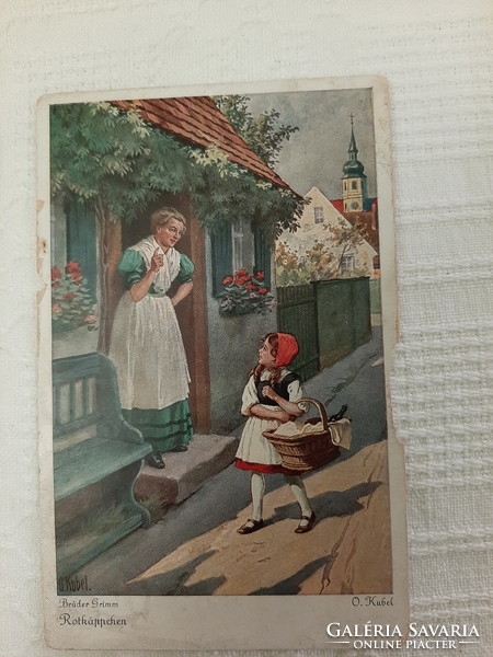 6 db képeslapon Piroska és a Farkas meséje, német nyelvű, Kubel, 1910 körül
