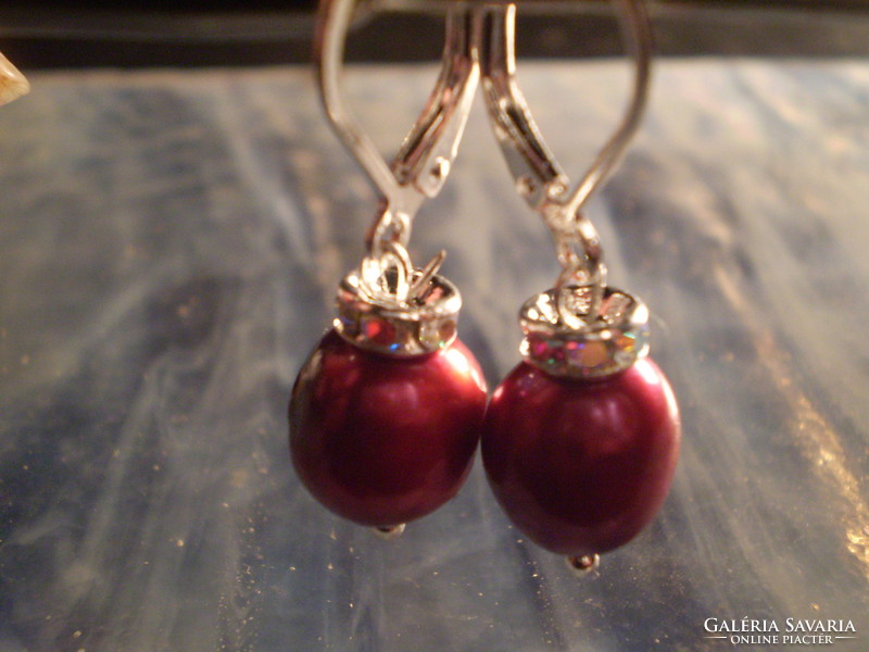 Burgundy natural cultured pearl earrings