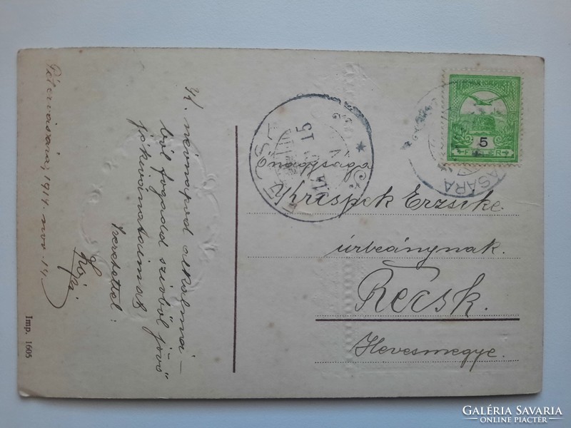 Antik levelezőlap, képeslap, névnapi üdvözlőlap, 1914