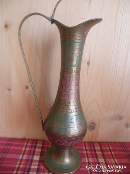 Indian copper vase with engraved mark, densely chiseled, painted in beautiful colors