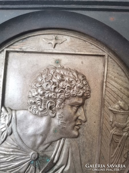 19th century tin plaque Judas Thadeus portrait in cast iron frame