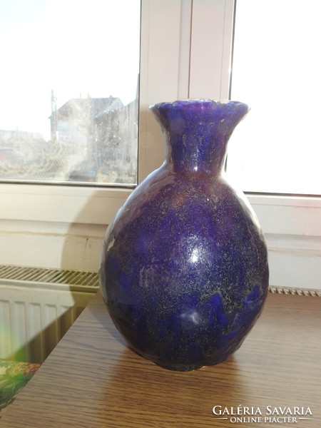 Antik lüszter kék mázas nagy váza  - muzeális darab 30 cm!