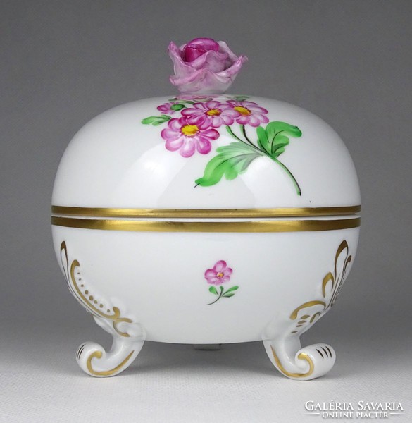 1H678 Régi lábakon álló rózsadíszes Herendi porcelán bonbonier